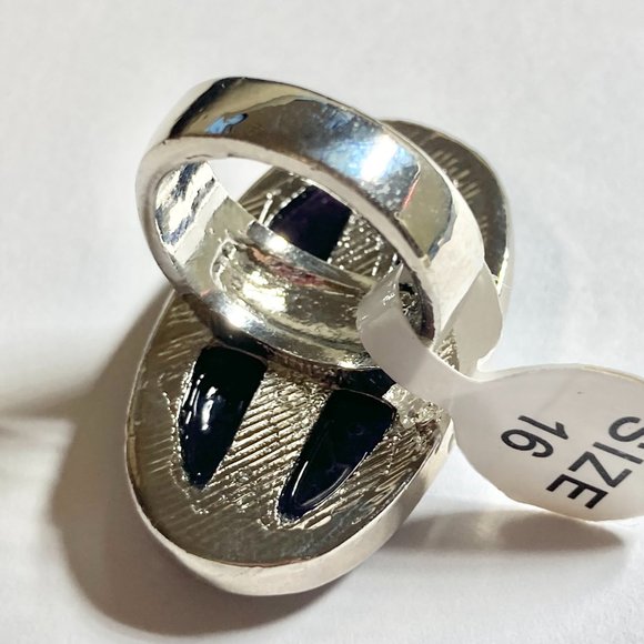 Vintage Purple Amethyst Cocktail Ring Chunky Oval Cut Silver Plated 5 6 7 8 9 - Picture 6 of 13